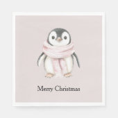 Pinguin Weihnachten mit rosa Schal Serviette (Vorderseite)