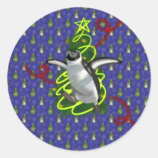 Pinguin Weihnachten Runder Aufkleber (Vorderseite)