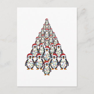 Pinguin-Weihnachtsbaum-Santa-Hut Weihnachtsbeleuch Feiertagspostkarte