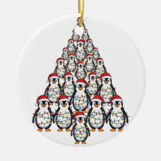 Pinguin-Weihnachtsbaum-Santa-Hut-Weihnachtsbeleuch Keramik Ornament