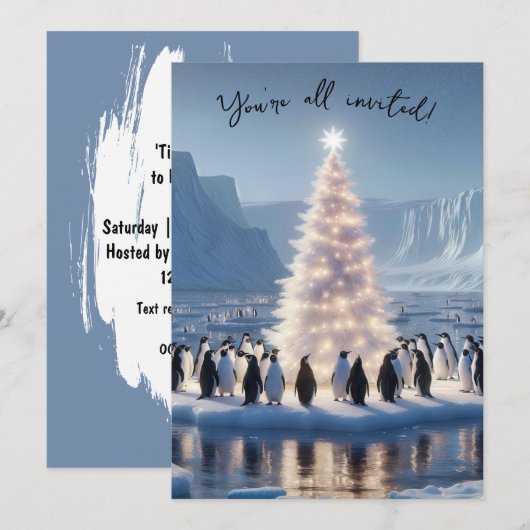 Pinguin-Weihnachtsfeier Einladung (Vorne/Hinten)