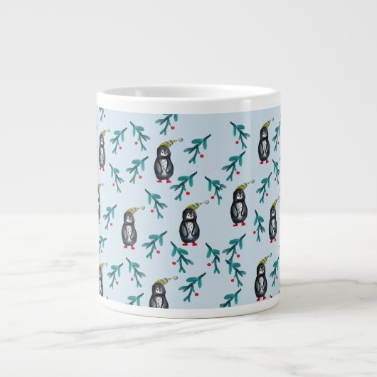 Pinguin-Weihnachtskunst Jumbo-Tasse (Vorderseite)