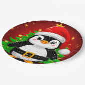 🐧 Pinguin Weihnachtsmann Weihnachtsbaum Feiertags Pappteller (Schrägansicht)