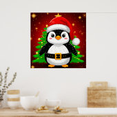 🐧 Pinguin Weihnachtsmann Weihnachtsbaum Feiertags Poster (Küche)