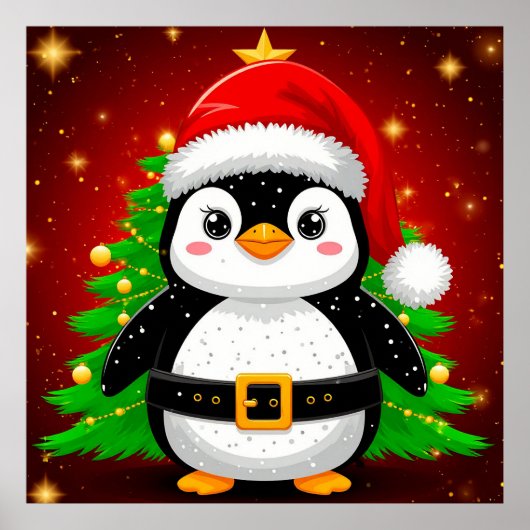 🐧 Pinguin Weihnachtsmann Weihnachtsbaum Feiertags Poster (Vorne)