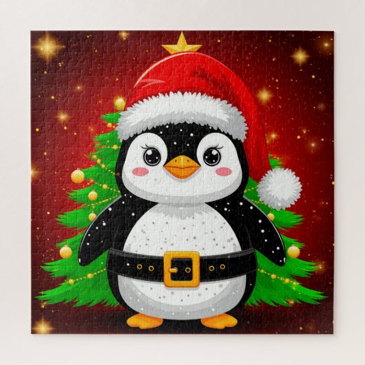 🐧 Pinguin Weihnachtsmann Weihnachtsbaum Feiertags Puzzle (Vertikal)