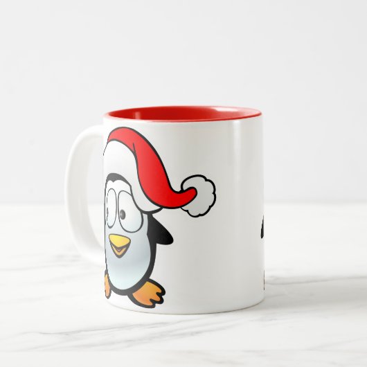 Pinguin Weihnachtsmann Zweifarbige Tasse (Vorderseite Links)