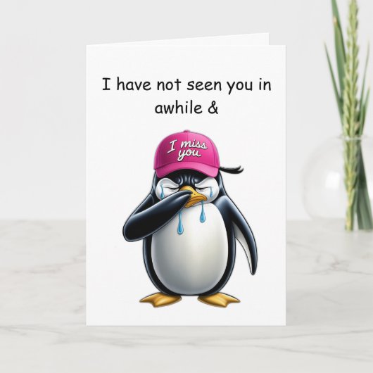 Pinguin weinen Ich vermisse deine rosa Kappe Karte (Vorderseite)