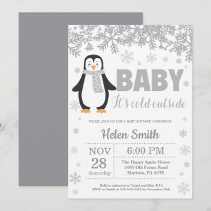 Pinguin-Winter-Baby-Party-Schneeflocken-Einladung Einladung