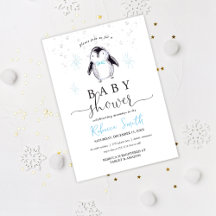 Pinguin-Winter-Baby-Shower-Einladung
