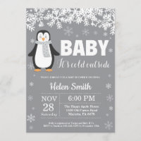 Pinguin-Winter-Babyparty-Schneeflocke-Einladung