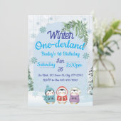 Pinguin Winter Einerland 1. Geburtstag Einladung (Stehend Vorderseite)