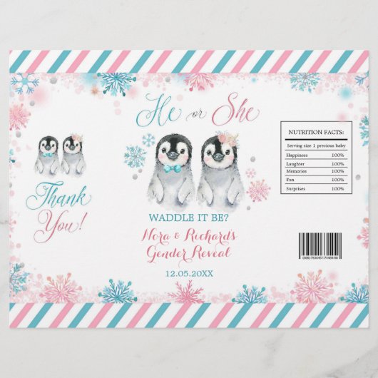 Pinguin Winter Gender Reveal Chip Bag Wrapper Flyer (Vorne)