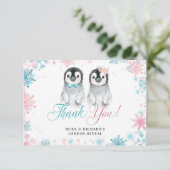 Pinguin Winter Gender Reveal Danke Karte (Stehend Vorderseite)