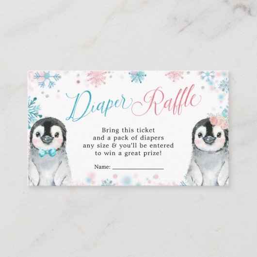 Pinguin Winter Gender Reveal Diaper Raffle Begleitkarte (Vorderseite)