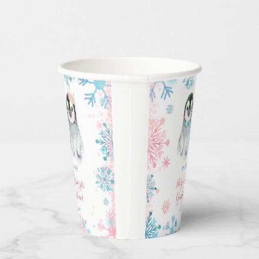 Pinguin Winter Gender Reveal Paper Cup Pappbecher (Rechts)