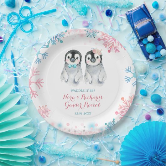 Pinguin Winter Gender Reveal Paper Plate Pappteller (Party)