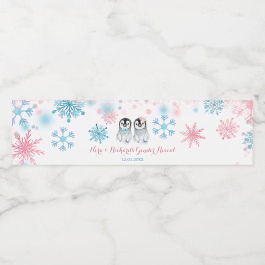 Pinguin Winter Gender Reveal Wasser Flaschen Etike Wasserflaschenetikett (Einzelnes Label)