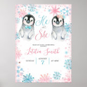 Pinguin Winter Gender Reveal Welcome Sign Card Poster (Vorne)