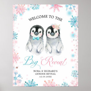 Pinguin Winter Gender Reveal Welcome Sign Card Poster
