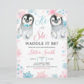 Pinguin Winter Gender Reveitation Einladung (Stehend Vorderseite)