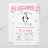 Pinguin Winter Girl Baby Showflake Einladung (Vorne/Hinten)