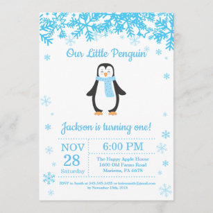 Pinguin-Winter-Jungen-Geburtstags-Einladung Einladung