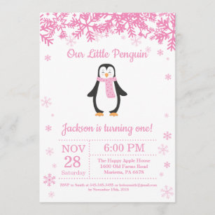 Pinguin-Winter-Mädchen-Geburtstags-Einladung Einladung