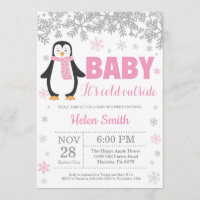 Pinguin Winter Pink Girl Babydusche Schneeflocke