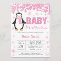 Pinguin-Winter-Rosa-Mädchen-Babyparty-Schneeflocke
