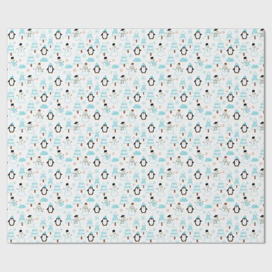 Pinguin Winter Schneemann Geschenkpapier (Flach)