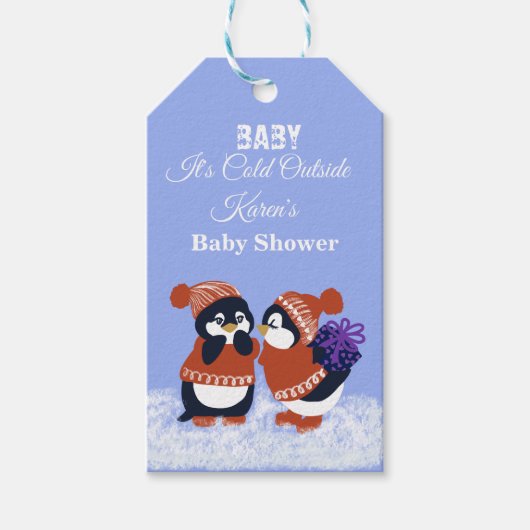 Pinguin Winter Snow Cold Baby Dusche Geschenkanhänger (Vorderseite)