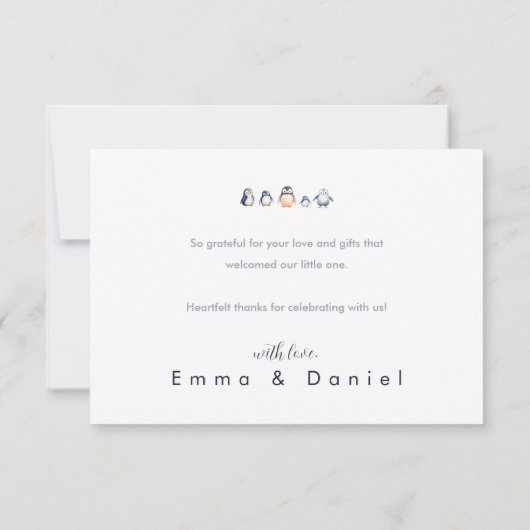 Pinguin Winter Wonderland-Thema Dankeschön Card Dankeskarte (Rückseite)