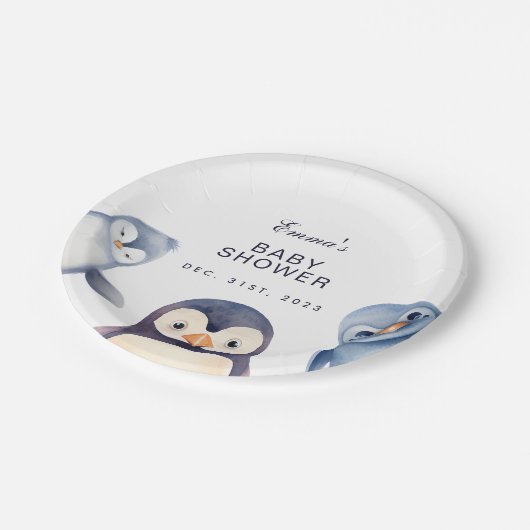 Pinguin Winter Wonderland-thematisierte Papierplat Pappteller (Schrägansicht)