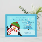 Pinguin Winterferienparty Einladung (Stehend Vorderseite)