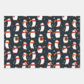 Pinguin-Wintermuster Blau Geschenkpapier Set (Vorderseite 2)