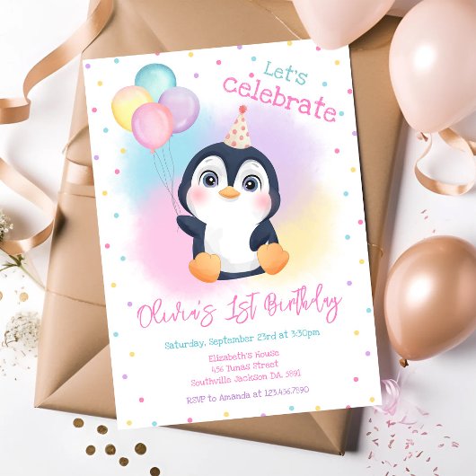 Pinguin-Winterparty-Geburtstag Einladung