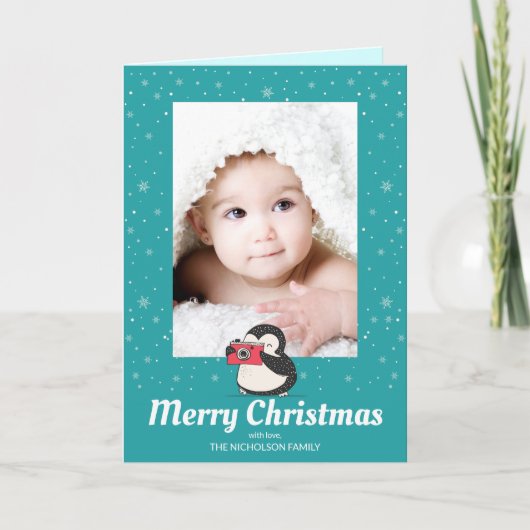 Pinguin Winterurlaub Erinnerungen Foto Feiertagskarte (Vorderseite)