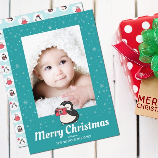 Pinguin Winterurlaub Erinnerungen Foto Feiertagskarte