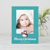 Pinguin Winterurlaub Erinnerungen Foto Feiertagskarte (Stehend Vorderseite)