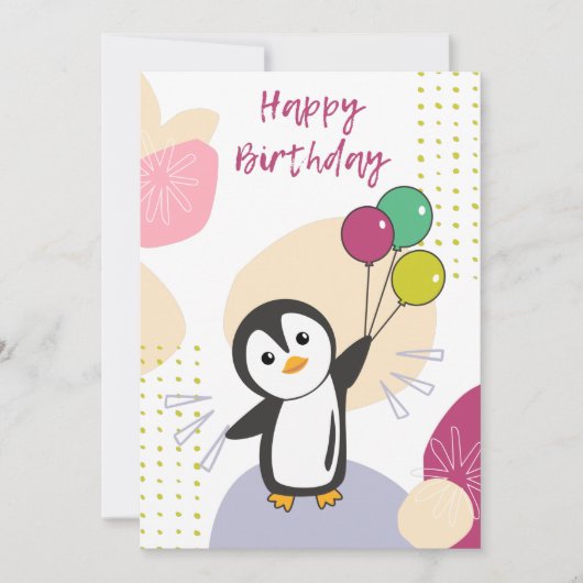 Pinguin wünscht Ihnen viel Glück zum Geburtstag Einladung (Vorderseite)