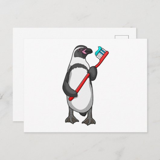 Pinguin-Zahnbürste Postkarte (Vorne/Hinten)
