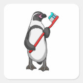 Pinguin-Zahnbürste Quadratischer Aufkleber (Vorderseite)