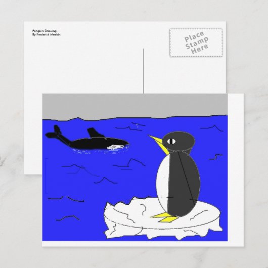 Pinguin Zeichnend Postkarte (Vorne/Hinten)