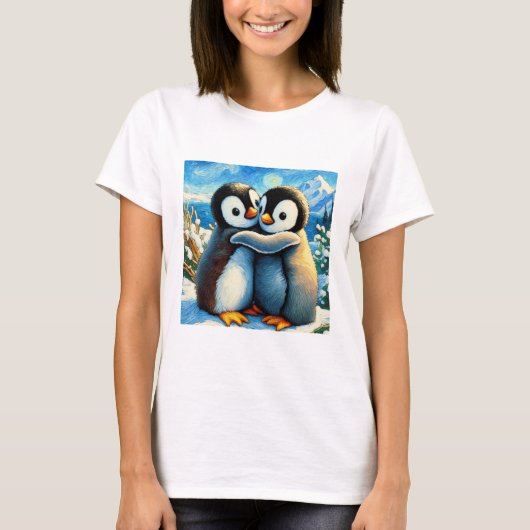 Pinguin-Zwillinge mit glücklichen Füßen blau T-Shirt (Vorderseite)