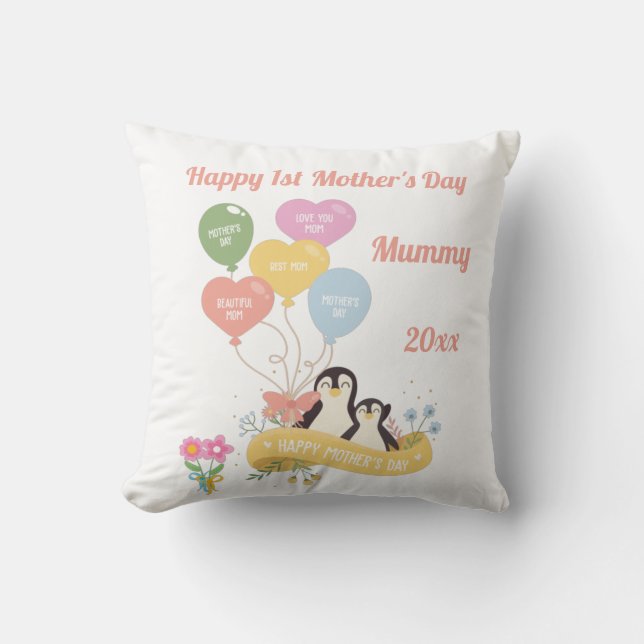 Pinguine 1. Mütter Tag weiß Kissen (Vorderseite)