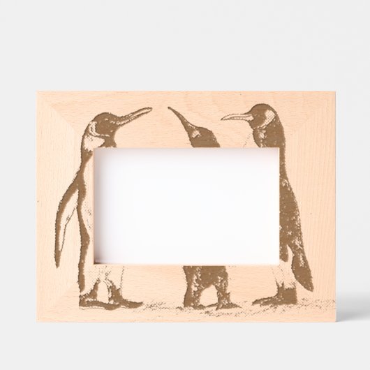 Pinguine 6" x 4" Landschaft, FrameStyle: natürlich Geätzte Rahmen (Vorderseite)