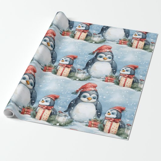 Pinguine als Geschenkverpackung im Schnee Geschenkpapier (Ungerollt)