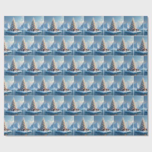 Pinguine Ansammlung Rund um einen Weihnachtsbaum Geschenkpapier (Flach)