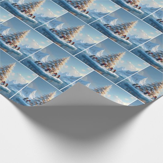 Pinguine Ansammlung Rund um einen Weihnachtsbaum Geschenkpapier (Ecke)